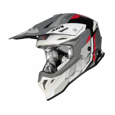 JUST1 J39 White Red-Gray Matte Motocross Safety Helmet